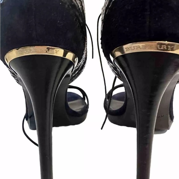 Burberry Blue Suede and Black Brogue Leather Gauld Lace Up Sandals Size 39.5 - Picture 4 of 6